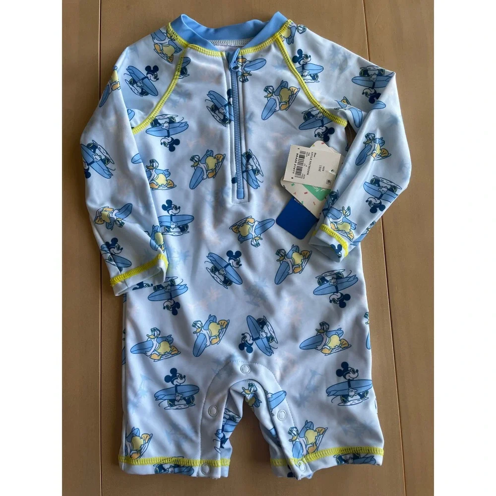 NEW Disney Baby UPF 50 Baby Boy Romper Swimsuit, Blue Mickey Mouse Sz 18 Months